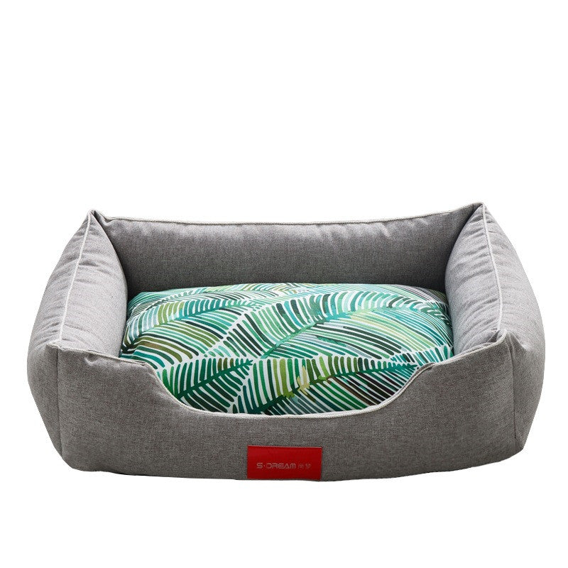 KFX-3729085 Removable and Washable Teddy Dog Bed in Palm Tree-Gray for All Dog Sizes