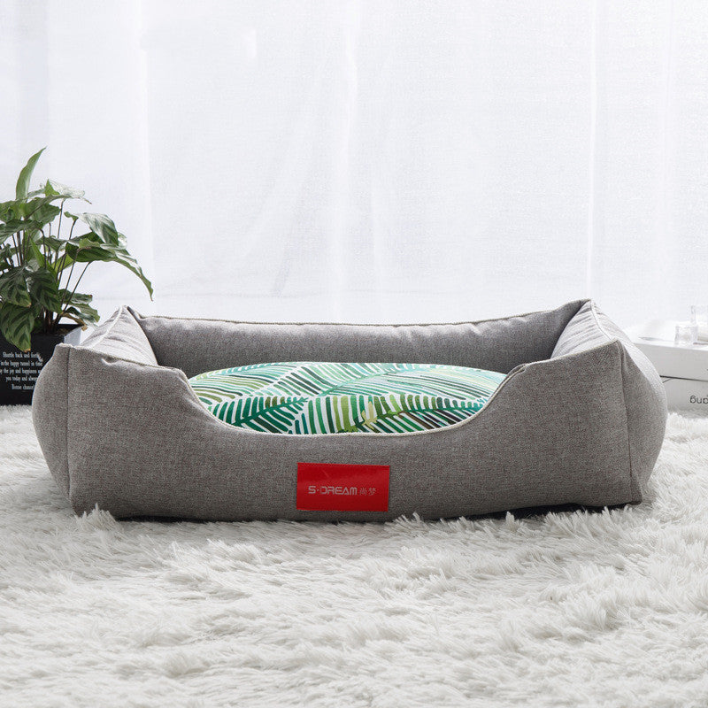 KFX-3729085 Removable and Washable Teddy Dog Bed in Palm Tree-Gray for All Dog Sizes