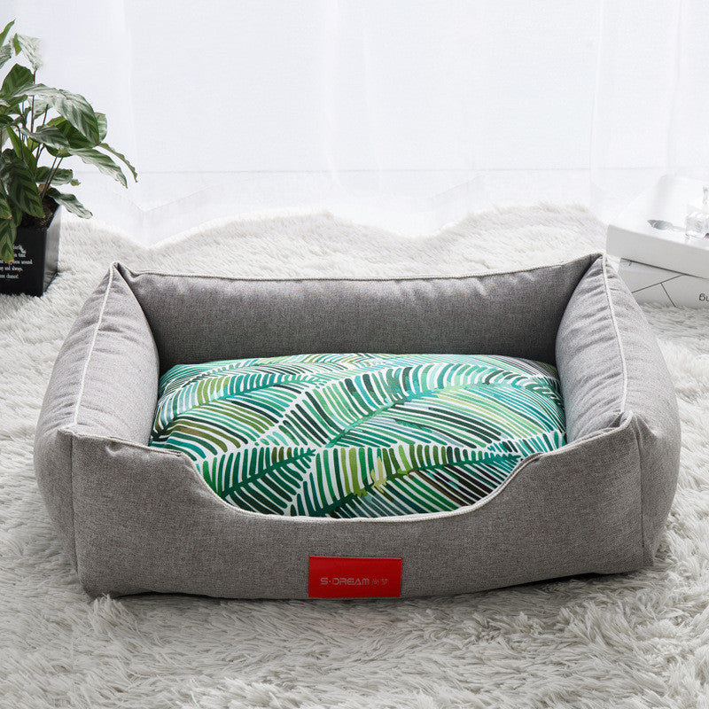 KFX-3729085 Removable and Washable Teddy Dog Bed in Palm Tree-Gray for All Dog Sizes