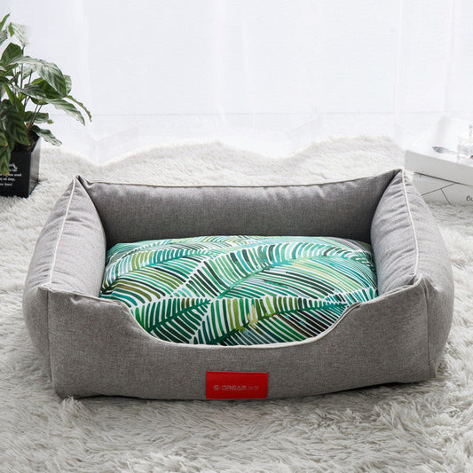KFX-3729085 Removable and Washable Teddy Dog Bed in Palm Tree-Gray for All Dog Sizes