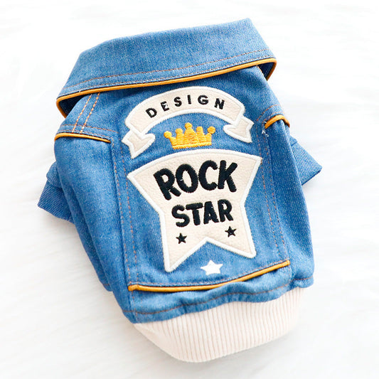KFX-3730621 Denim Cute Coat for Small Dogs - Handsome Rock Embroidered Design