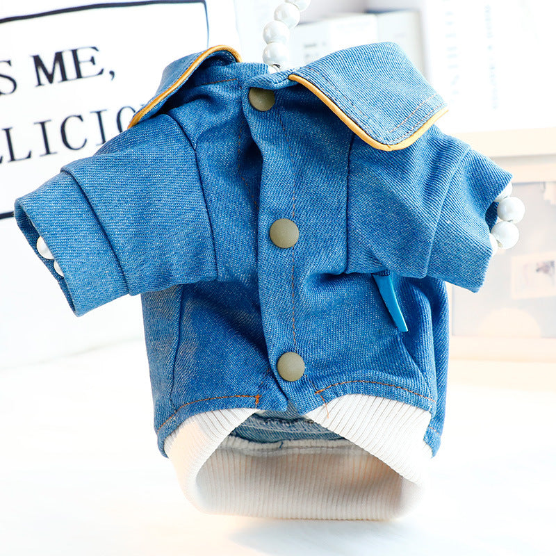 KFX-3730621 Denim Cute Coat for Small Dogs - Handsome Rock Embroidered Design