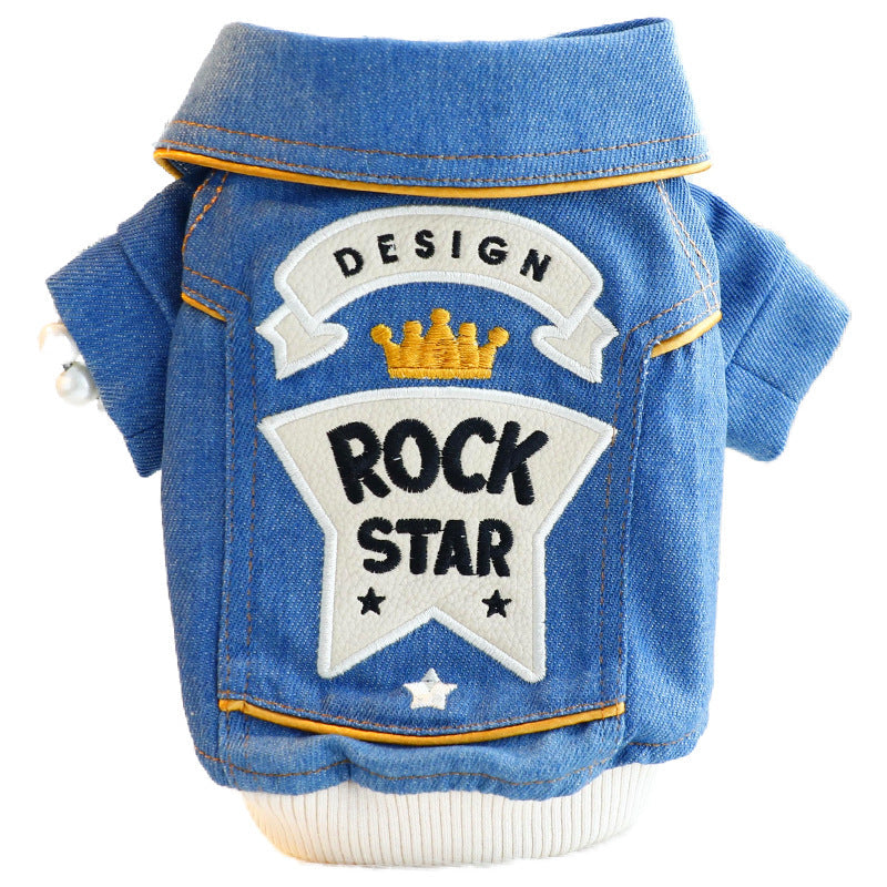 KFX-3730621 Denim Cute Coat for Small Dogs - Handsome Rock Embroidered Design