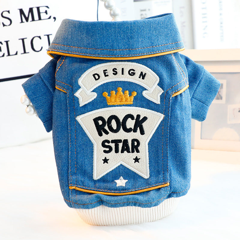 KFX-3730621 Denim Cute Coat for Small Dogs - Handsome Rock Embroidered Design