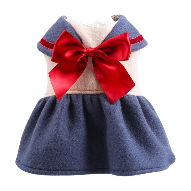 KFX-3733181 Navy Blue Bow Princess Skirt for Dogs and Cats, Comfortable Polyester Outfit