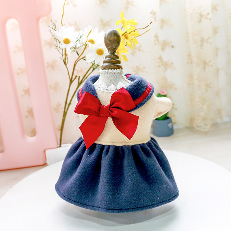 KFX-3733181 Navy Blue Bow Princess Skirt for Dogs and Cats, Comfortable Polyester Outfit