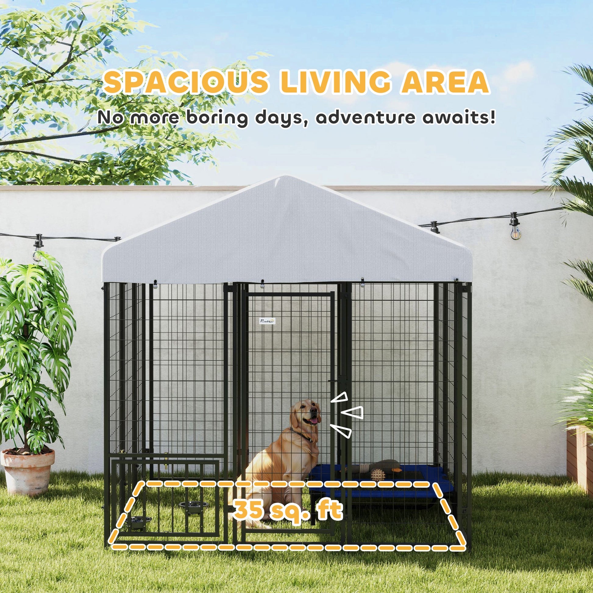 KFX-3734461 Outdoor Dog Kennel with Roof and Adjustable Bowls - Spacious 5.9' x 5.9' x 6' Structure for Large Dogs Up to 66 lbs