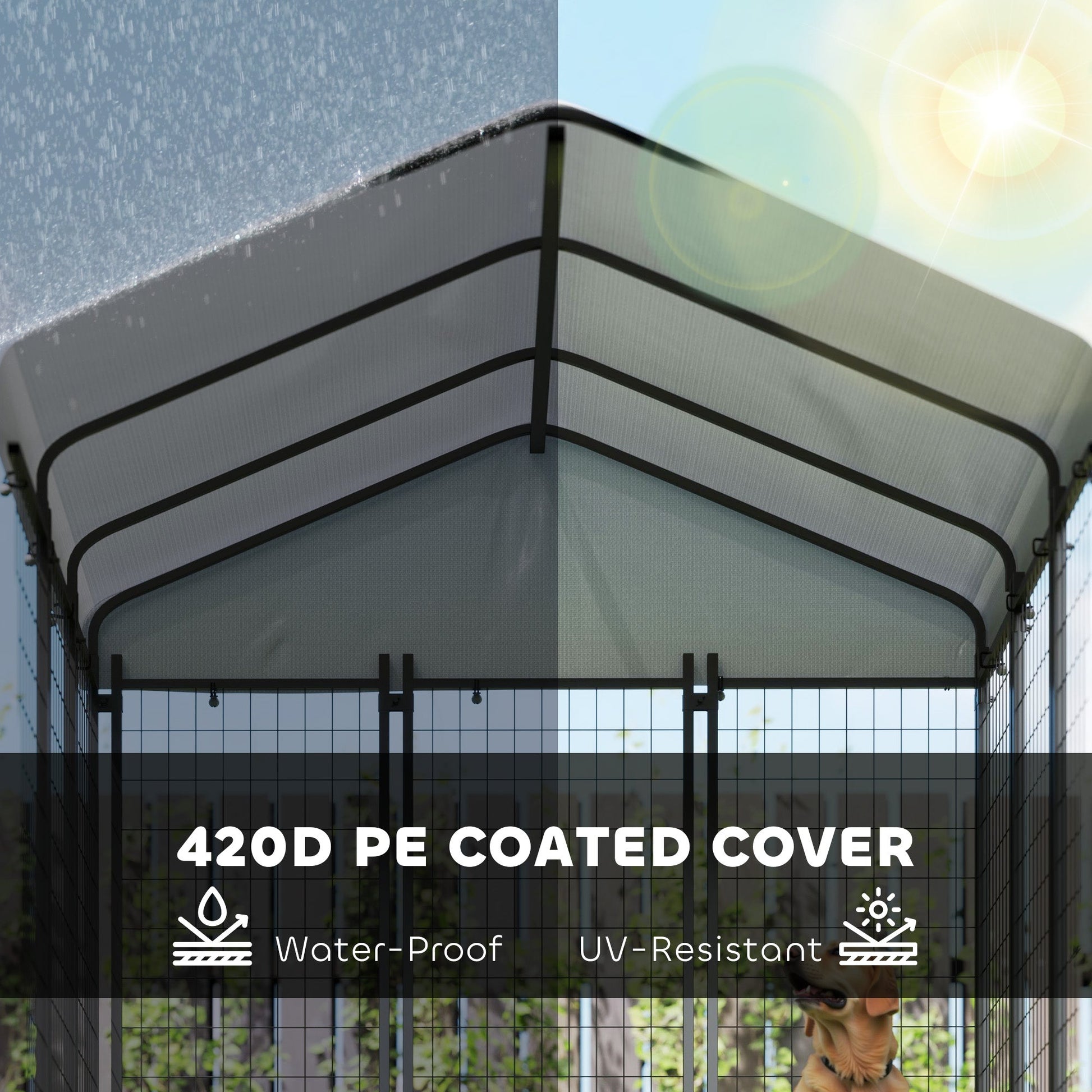 KFX-3734461 Outdoor Dog Kennel with Roof and Adjustable Bowls - Spacious 5.9' x 5.9' x 6' Structure for Large Dogs Up to 66 lbs