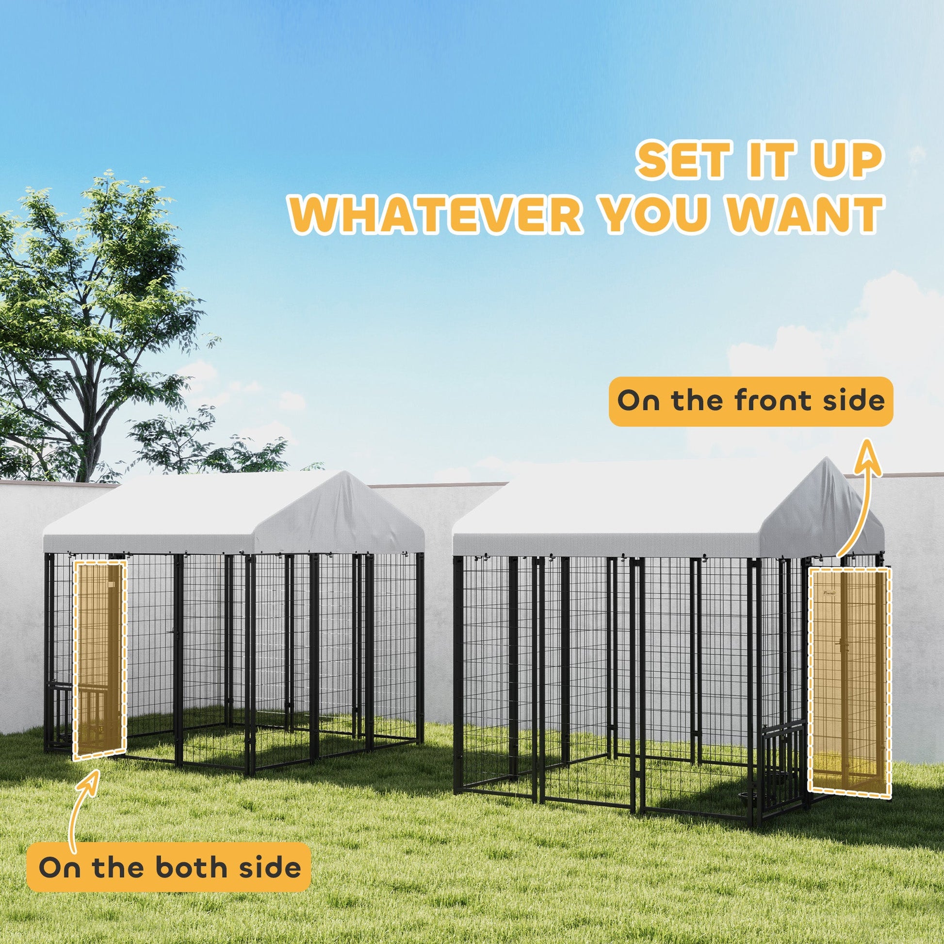 KFX-3734461 Outdoor Dog Kennel with Roof and Adjustable Bowls - Spacious 5.9' x 5.9' x 6' Structure for Large Dogs Up to 66 lbs