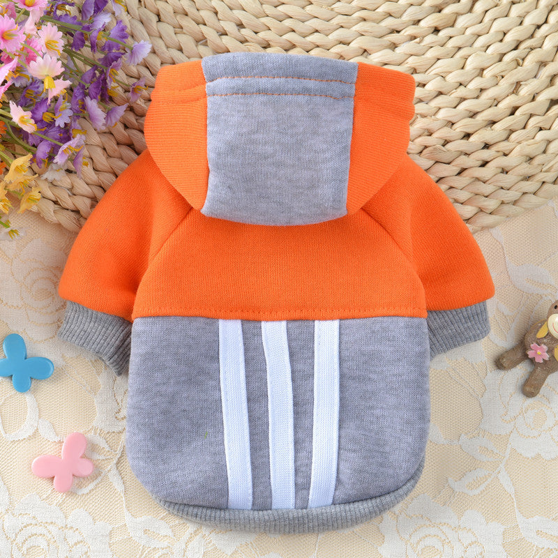 KFX-3735869 Fashionable Fleece Hooded Contrast Sweater for Dogs in Blue, Gray, and Yellow
