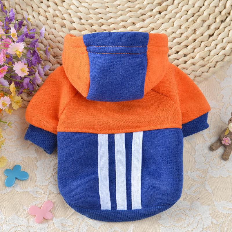 KFX-3735869 Fashionable Fleece Hooded Contrast Sweater for Dogs in Blue, Gray, and Yellow