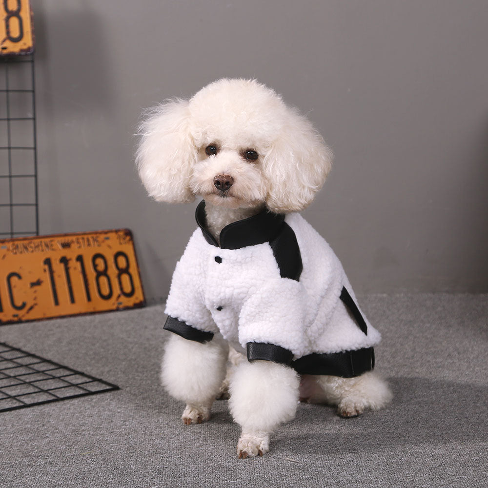 KFX-3737149 Warm Autumn and Winter Four-Legged Clothing for Puppies - Motorcycle Style and Stitching Lamb Wool Jacket