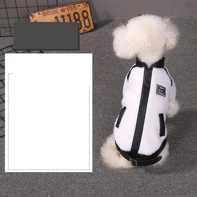 KFX-3737149 Warm Autumn and Winter Four-Legged Clothing for Puppies - Motorcycle Style and Stitching Lamb Wool Jacket