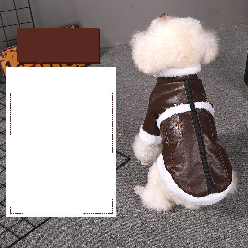 KFX-3737149 Warm Autumn and Winter Four-Legged Clothing for Puppies - Motorcycle Style and Stitching Lamb Wool Jacket