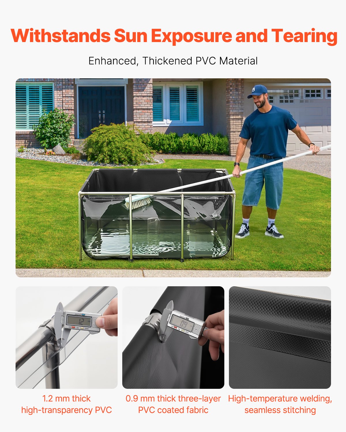 KFX-3739837 270 Gallon Above Ground Canvas Fish Pond with Clear Viewing Panel and Quick Drainage System