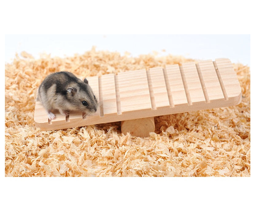 KFX-3741373 Wooden Hamster Seesaw for Stress Relief and Exercise - Natural Wood Pet Toy