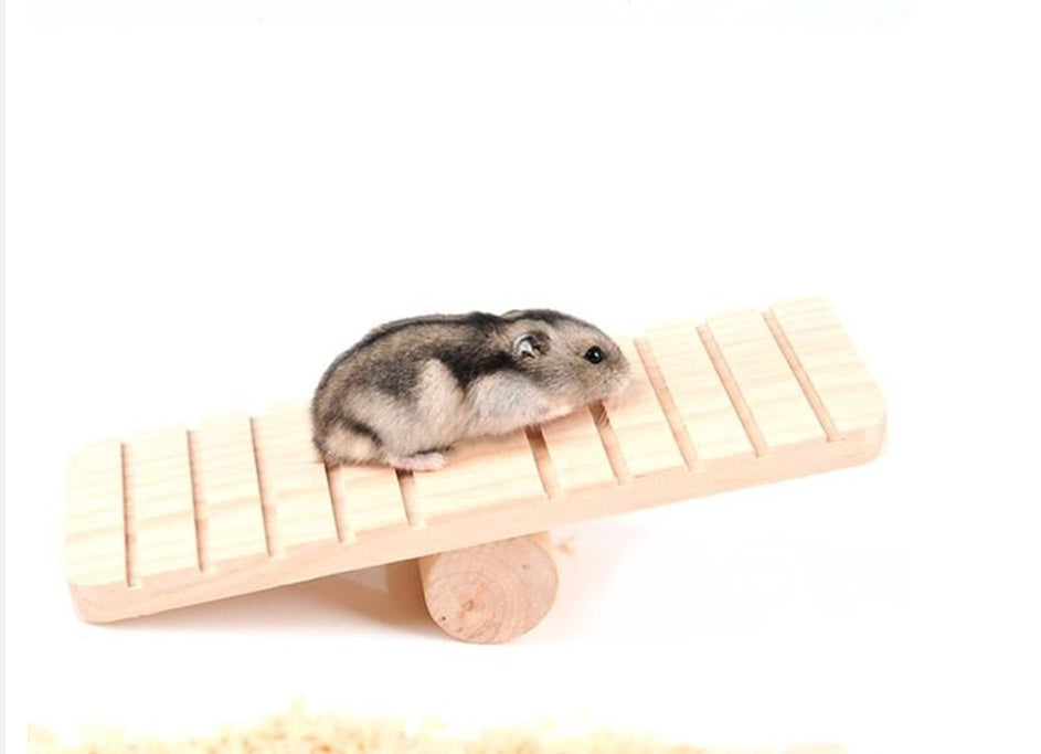 KFX-3741373 Wooden Hamster Seesaw for Stress Relief and Exercise - Natural Wood Pet Toy