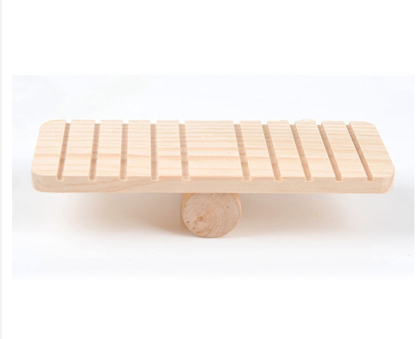 KFX-3741373 Wooden Hamster Seesaw for Stress Relief and Exercise - Natural Wood Pet Toy