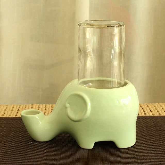 KFX-3742525 Ceramic Elephant Design Cat Drinking Fountain Bowl in Pink, 500ml Capacity