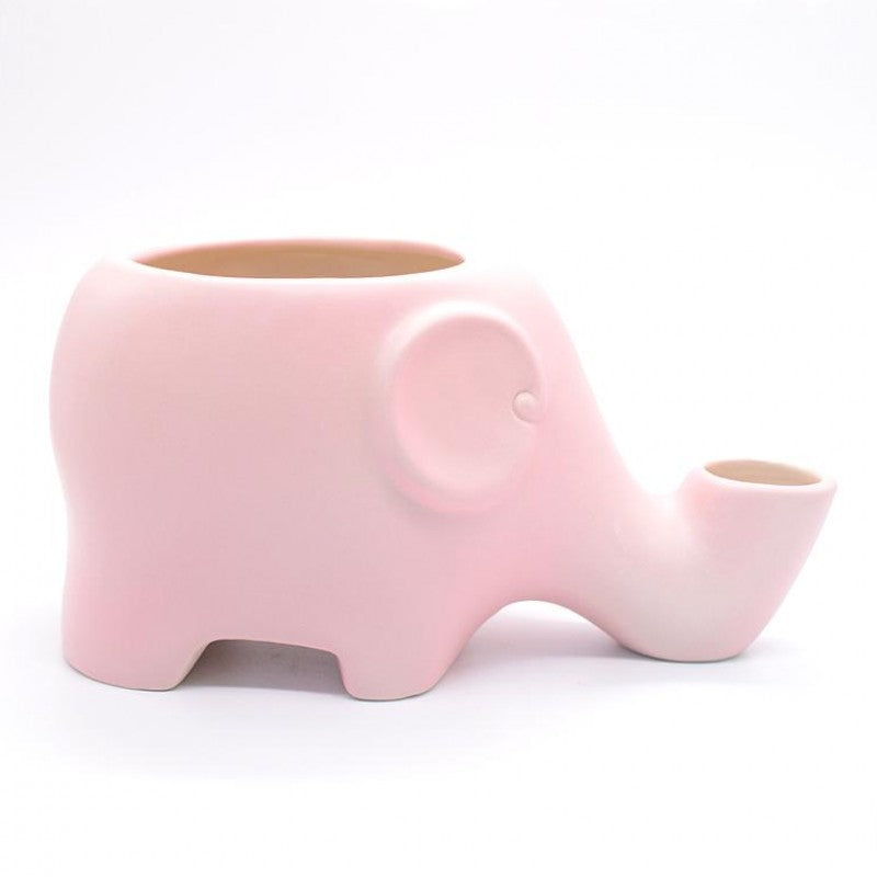 KFX-3742525 Ceramic Elephant Design Cat Drinking Fountain Bowl in Pink, 500ml Capacity