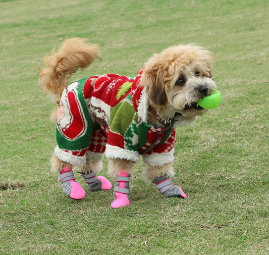 KFX-3743165 Comfortable Dog Walking Shoes with Reflective Design and Easy Fit in Pink, Green, and Black