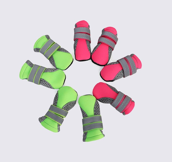 KFX-3743165 Comfortable Dog Walking Shoes with Reflective Design and Easy Fit in Pink, Green, and Black