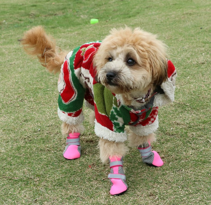 KFX-3743165 Comfortable Dog Walking Shoes with Reflective Design and Easy Fit in Pink, Green, and Black