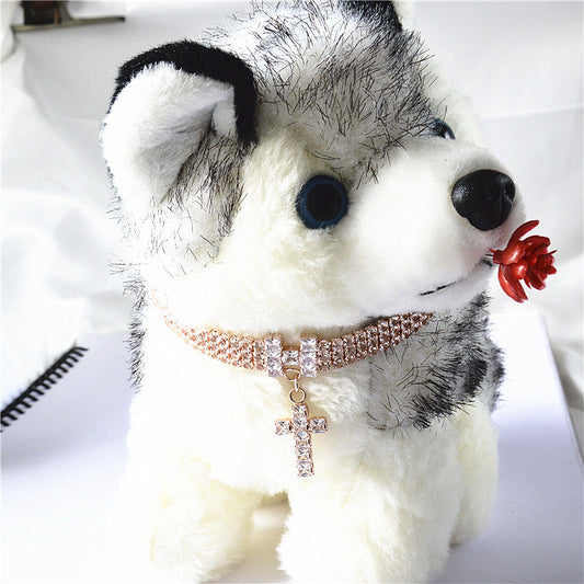 KFX-3744317 Zircon Letter Cross Pet Necklace for Cats and Dogs in Gold/Rose Gold