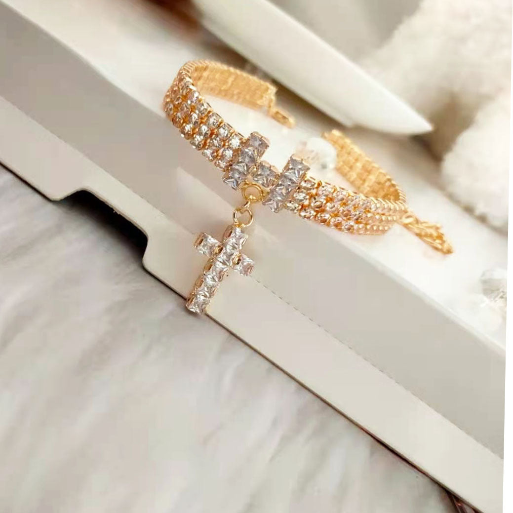 KFX-3744317 Zircon Letter Cross Pet Necklace for Cats and Dogs in Gold/Rose Gold