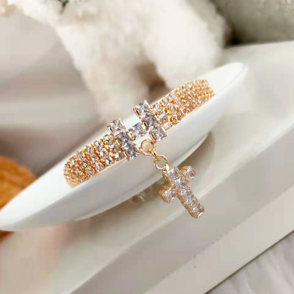 KFX-3744317 Zircon Letter Cross Pet Necklace for Cats and Dogs in Gold/Rose Gold