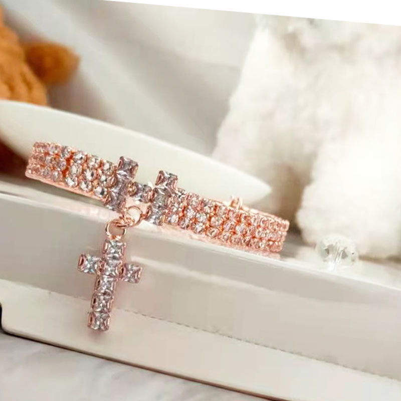 KFX-3744317 Zircon Letter Cross Pet Necklace for Cats and Dogs in Gold/Rose Gold