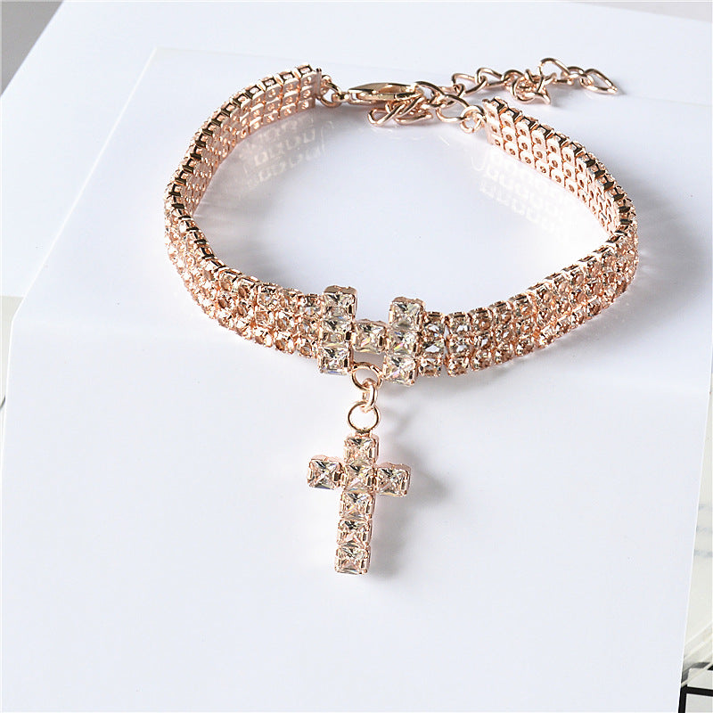 KFX-3744317 Zircon Letter Cross Pet Necklace for Cats and Dogs in Gold/Rose Gold