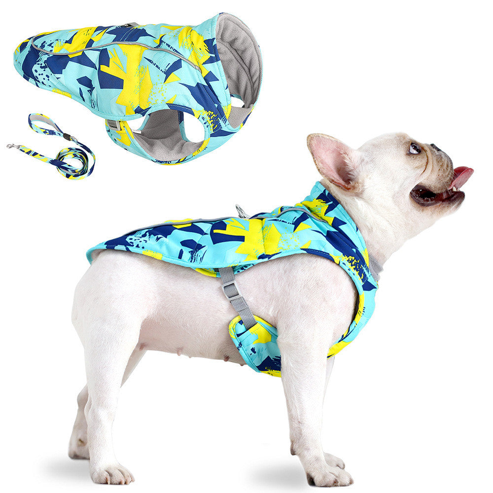 KFX-3744701 Waterproof Reflective Dog Jacket with Traction Rope in Red and Blue