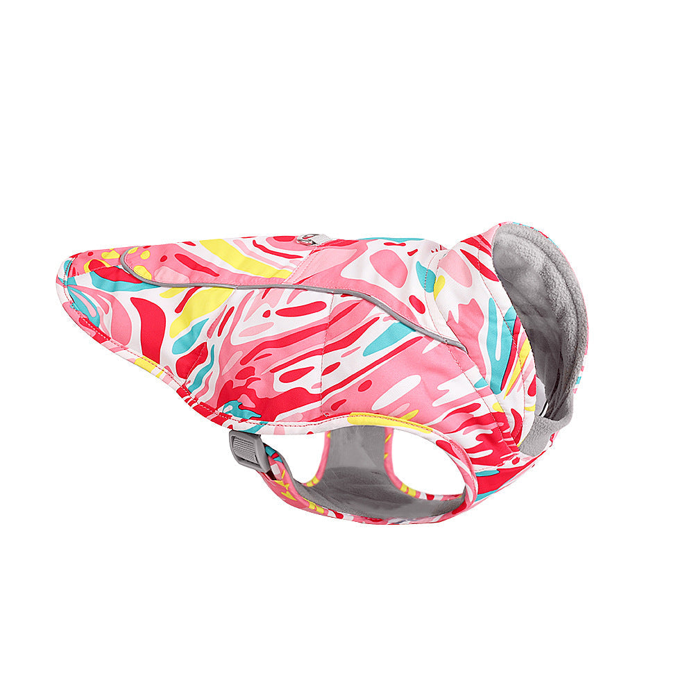 KFX-3744701 Waterproof Reflective Dog Jacket with Traction Rope in Red and Blue