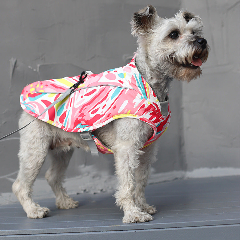 KFX-3744701 Waterproof Reflective Dog Jacket with Traction Rope in Red and Blue