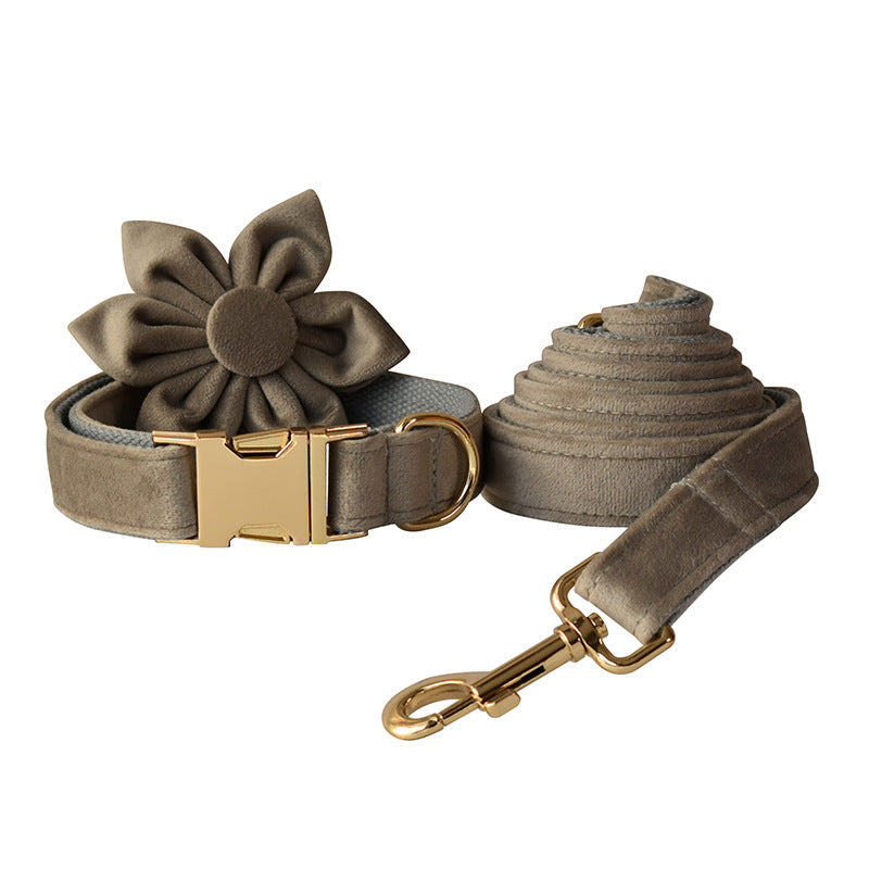KFX-3745597 Pet Dog Flannel Chest Strap with Gold Buckle, Floral Bow, and Leash - Multiple Sizes Available