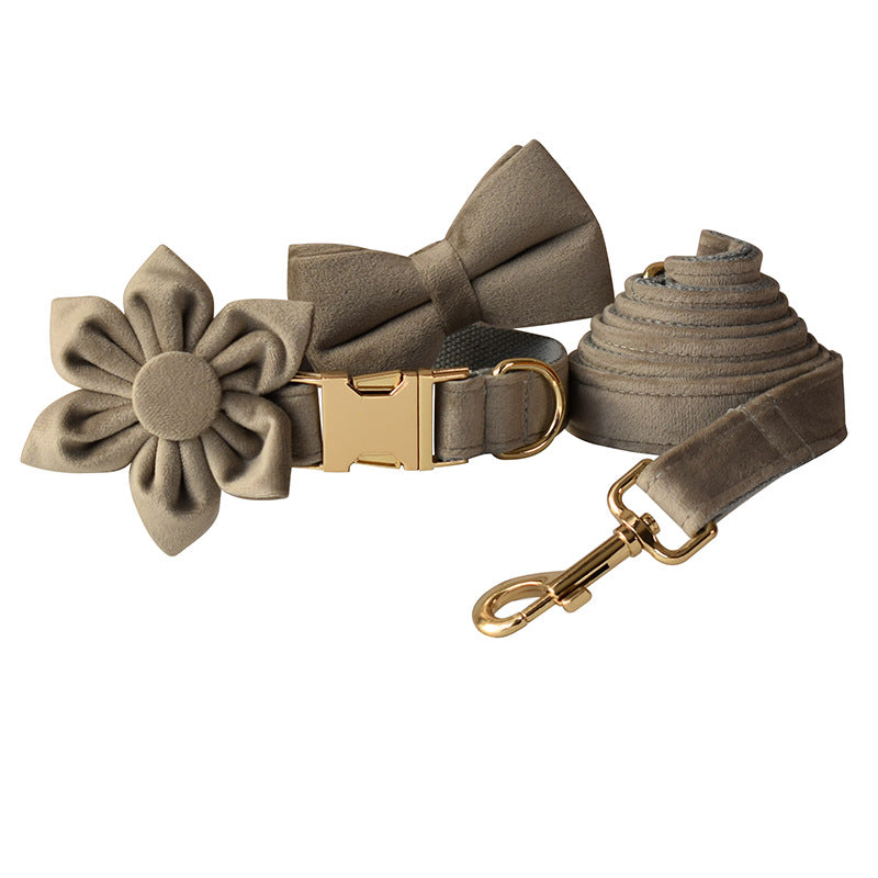 KFX-3745597 Pet Dog Flannel Chest Strap with Gold Buckle, Floral Bow, and Leash - Multiple Sizes Available
