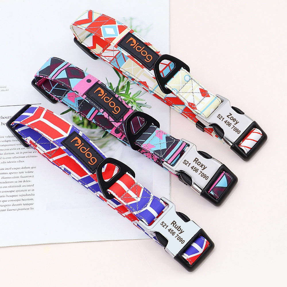 KFX-3748157 Personalized Nylon Dog Collar with Custom Nameplate ID Tag for Cats and Dogs