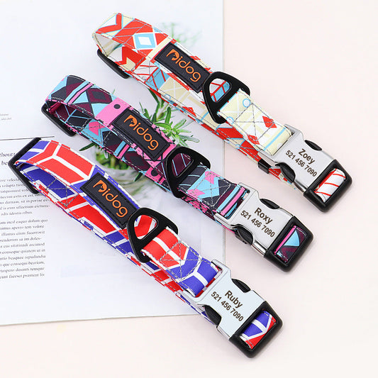 KFX-3748157 Personalized Nylon Dog Collar with Custom Nameplate ID Tag for Cats and Dogs