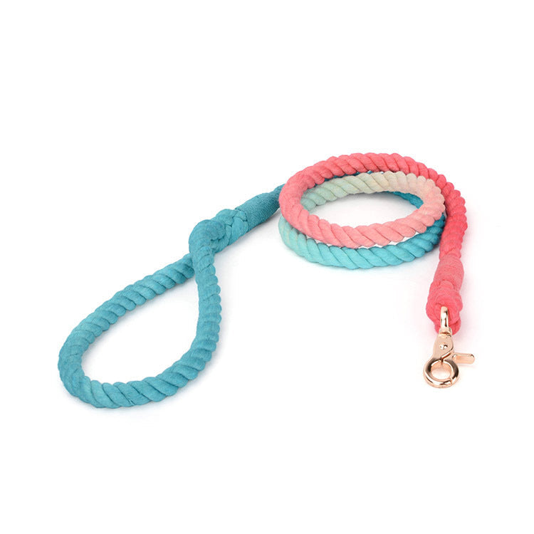 KFX-3751869 Colorful Hand-Dyed Woven Cotton Rope Dog Leash - 1.3cm x 150cm
