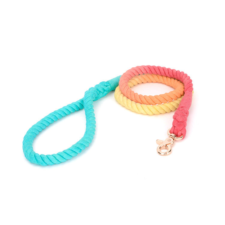 KFX-3751869 Colorful Hand-Dyed Woven Cotton Rope Dog Leash - 1.3cm x 150cm