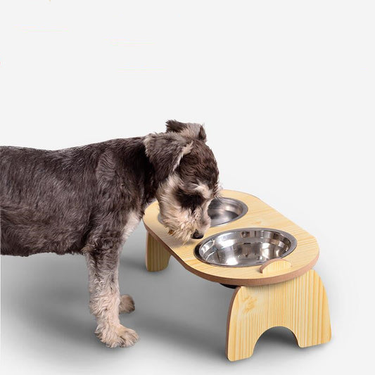 KFX-3752253 Cervical Spine Double Bowl Dog Food Stand with Wooden Base