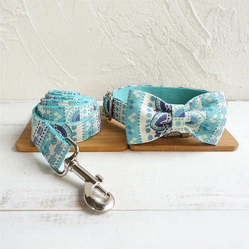 KFX-3754045 Durable Polyester Dog Collar and Leash Set with Bow Tie Design, Multiple Sizes Available