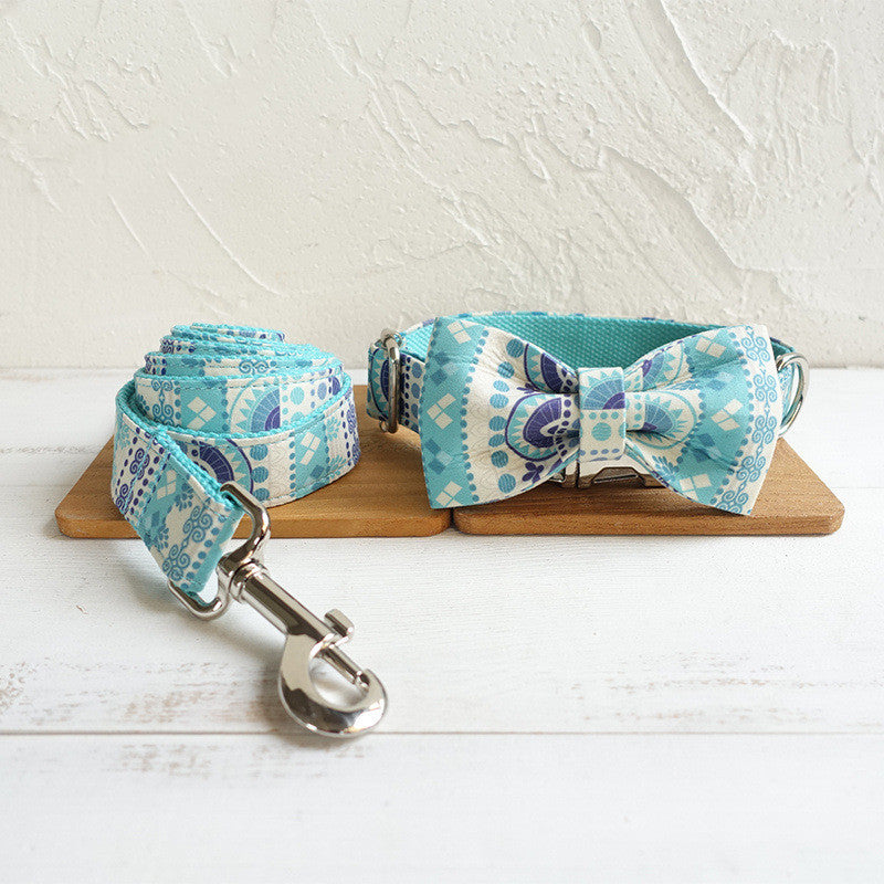 KFX-3754045 Durable Polyester Dog Collar and Leash Set with Bow Tie Design, Multiple Sizes Available
