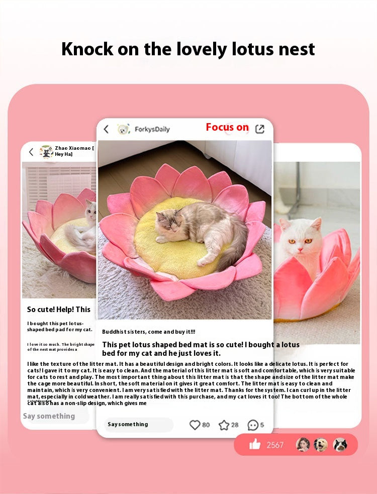 KFX-3756093 Lotus Pink Thermal Cat Nest with Ultra-Soft Crystal Material for All Seasons