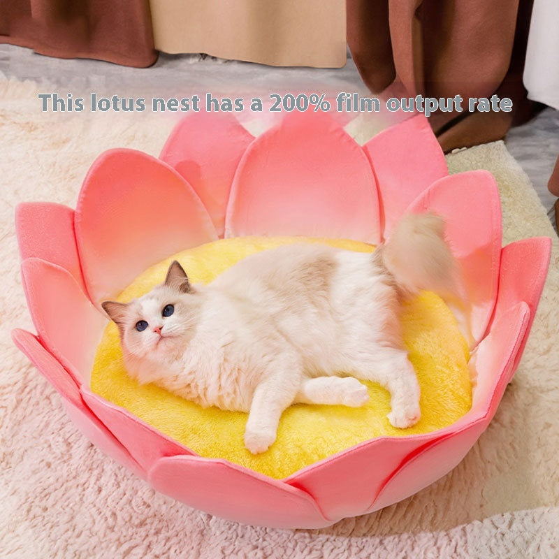 KFX-3756093 Lotus Pink Thermal Cat Nest with Ultra-Soft Crystal Material for All Seasons