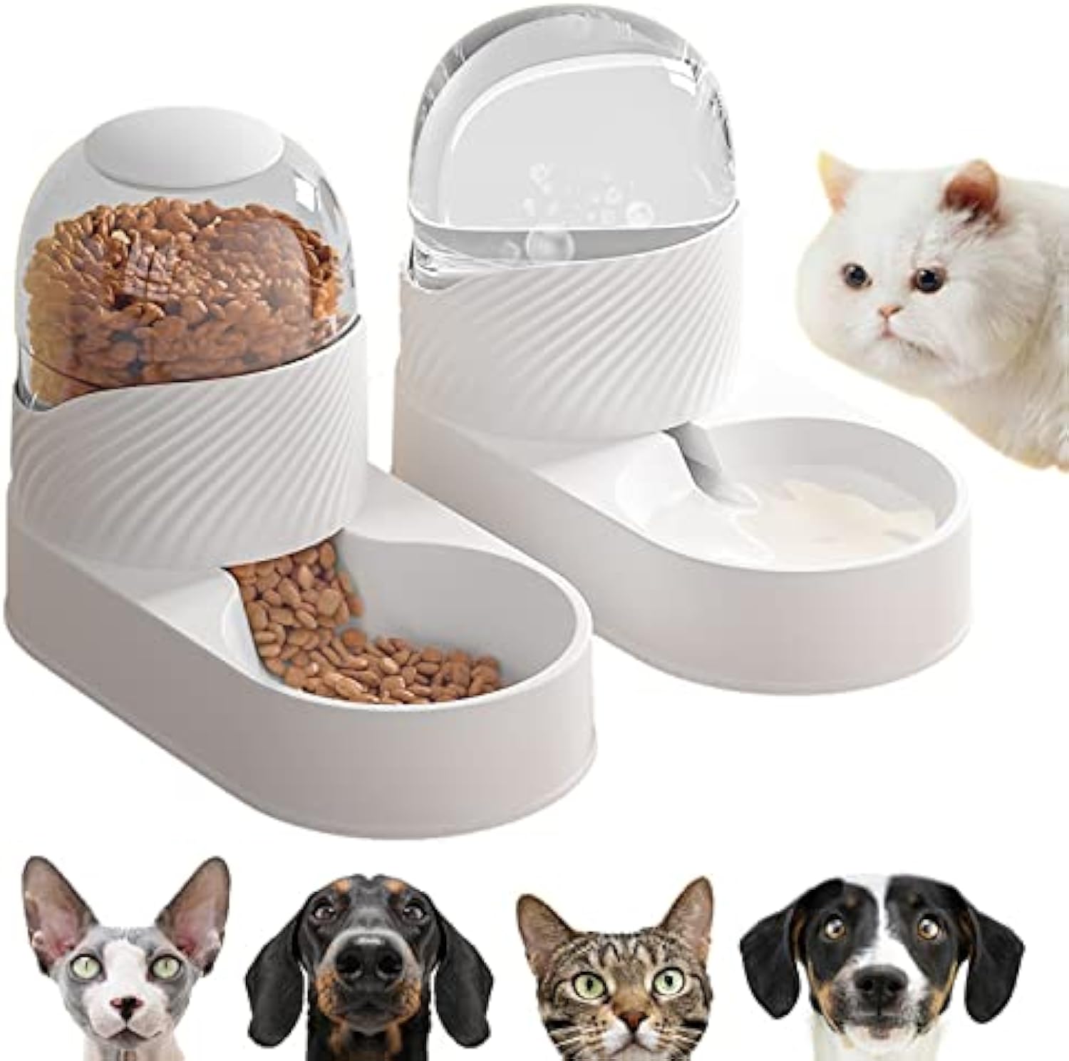 KFX-3759293 Cat Feeder and Water Dispenser Set - 2L Capacity Automatic Food and Water Bowl for Healthy Eating Habits