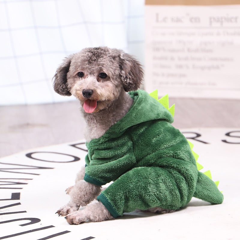 KFX-3760189 Soft Cotton Green Tyrannosaurus Rex Hooded Coat for Pets in Multiple Sizes