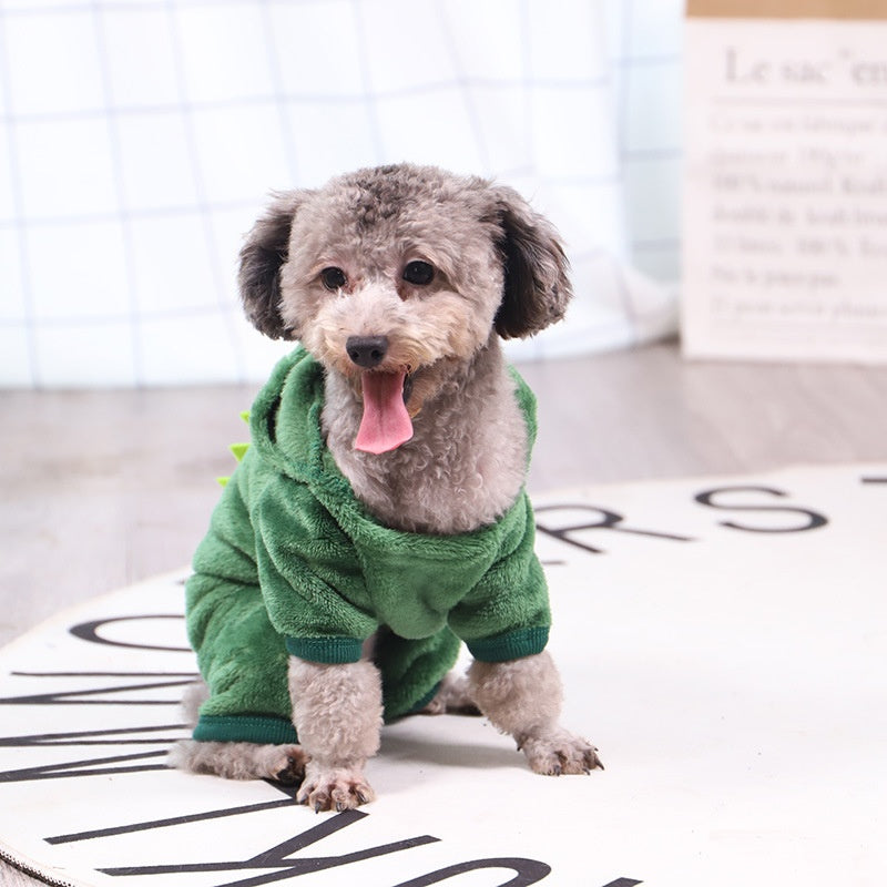 KFX-3760189 Soft Cotton Green Tyrannosaurus Rex Hooded Coat for Pets in Multiple Sizes