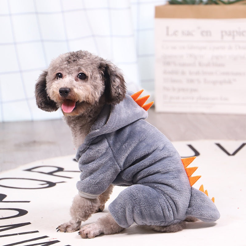 KFX-3760189 Soft Cotton Green Tyrannosaurus Rex Hooded Coat for Pets in Multiple Sizes